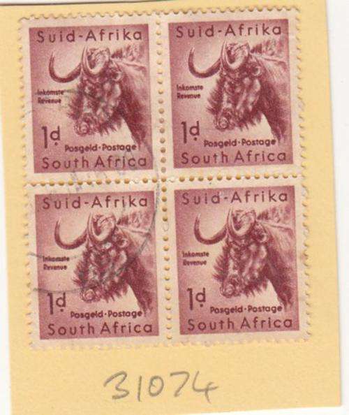 Union Block of Four 1d Black Wilderbeest Stamps