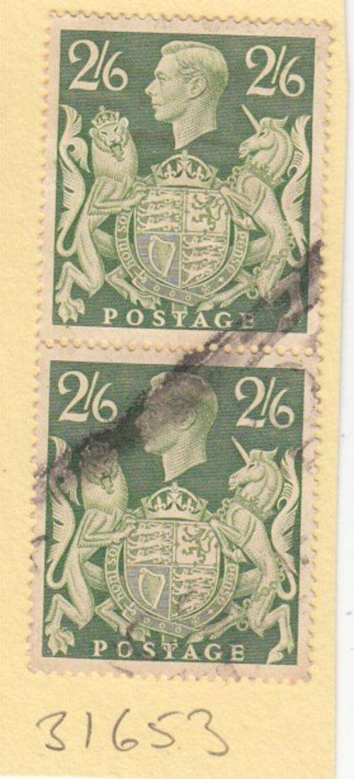 GB Pair of 2s6d KGVI Stamps (Green) (Heavy Post Mark)