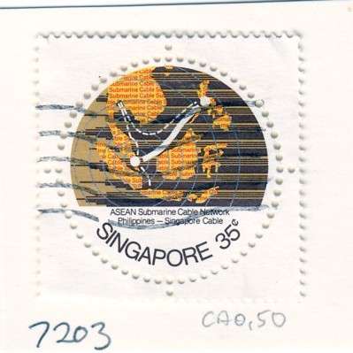 Singapore Single 35c Stamp. (Round). As Image.