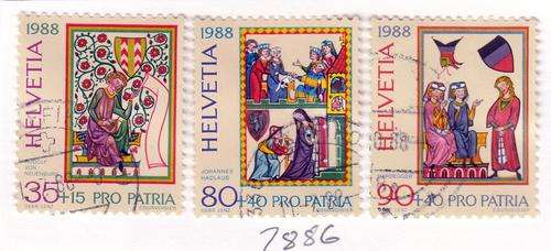 Switzerland. Three 1988 Pro Patria Stamps. As Image.