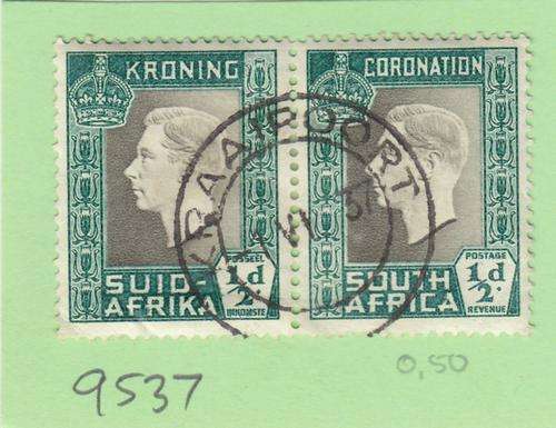Union Pair of 1 KGVI Coronation Stamps Post Mark Kraaipoort. As Image.