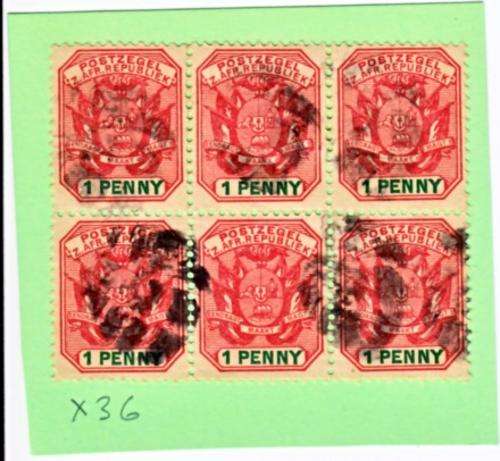 New Republic (Transvaal) Block of Six 1d Stamps. As Image.