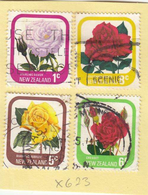 New Zealand Group of Four Rose Stamps. As Image.