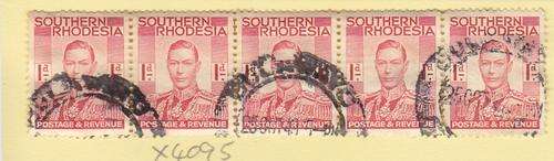 Southern Rhodesia Strip of Five 1d KGVI Stamps. As Image.