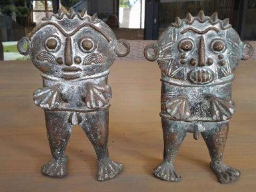 BEAUTIFUL MALE AND FEMALE AFRICAN( NORTH?) TRIBAL FIGURES.NOTICE LOVELY PATINA!!!