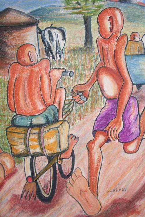 ORIGINAL FRAMED OIL PASTELS, "I SHOULD GET A BICYCLE" BY LEKGARI.