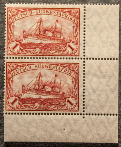1906 - 1919 German Southwest Africa, 1 Mark, Double Corner Block, MNH