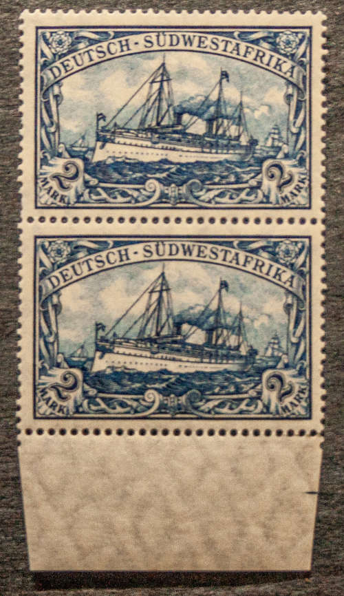 1906 - 1919 German Southwest Africa, 2 Marks, Double Marginal Block, MNH