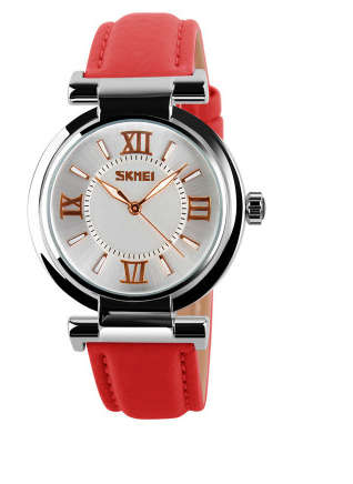 Skmei ladies' PU leather watch Red