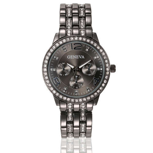 Geneva Studded Rhinestone Wrist Watch Black
