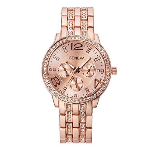 Geneva Studded Rhinestone Wrist Watch Rose Gold