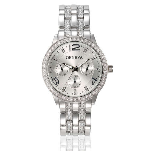 Geneva Studded Rhinestone Wrist Watch Silver