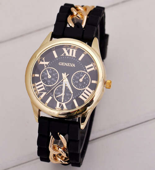Black Ladies Geneva chain strap watch