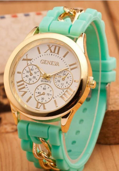Mint Green Ladies Geneva chain strap watch