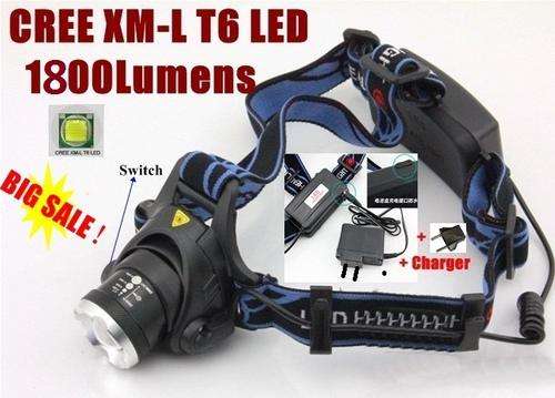 1800 Lumens CREE T6 LED Rechargeable Headlight Zoom in & Zoom out