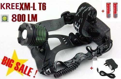 800 Lumen KREE XML T6 LED Rechargeable Headlight Zoomable Headlamp