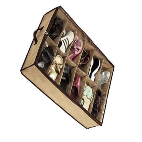 12 Pocket Under Bed Foldable Shoe Container Storage Organizer Holder