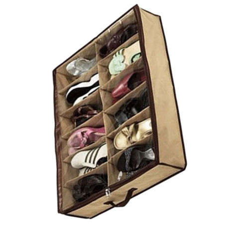 12 Pocket Under Bed Foldable Shoe Container Storage Organizer Holder
