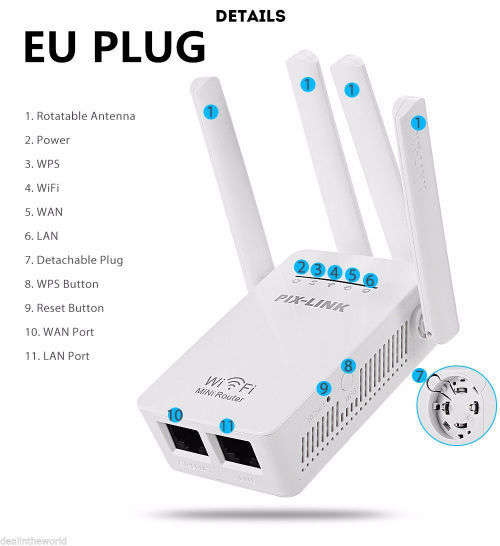 PIX-LINK WiFi Range Extender Wireless Router Repeater All-in-one