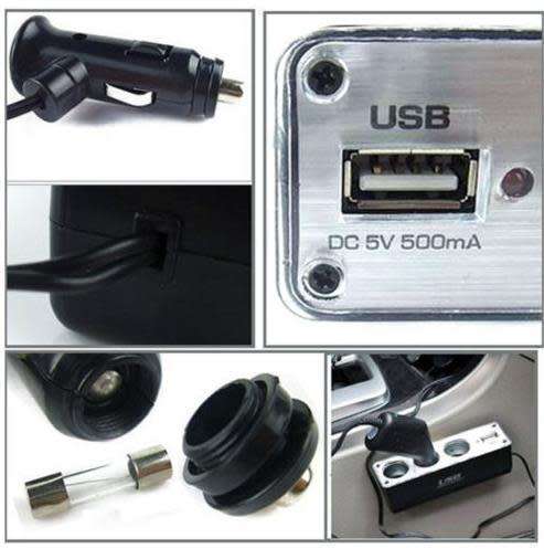 12V Triple 3 Way Splitter Cigar Cigarette Lighter Socket USB Charger Port
