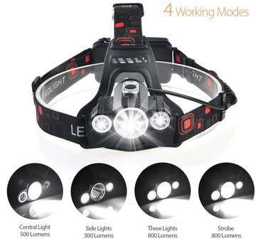 Rechargeable Headlamp T6 3 LED Headlight
