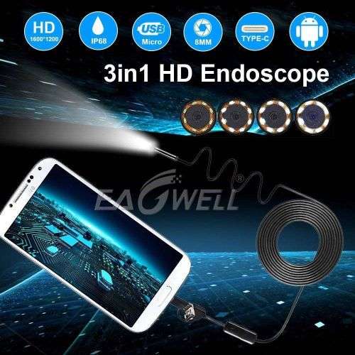 3in1 Type-C USB C Endoscope HD Borescope Waterproof Camera Tube For Samsung