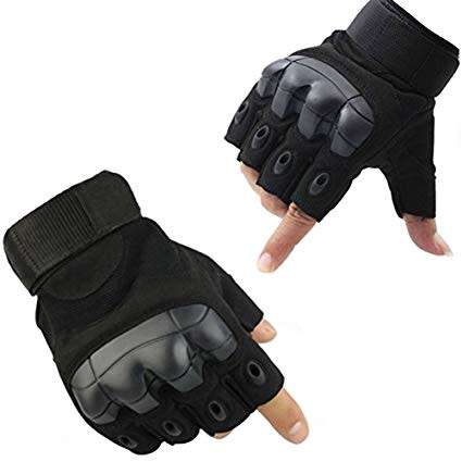 Tactical Rubber Hard Knuckle Half Finger Gloves Army Military Fingerles