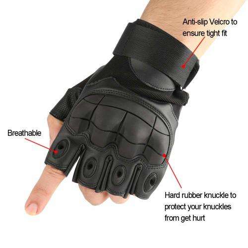 Tactical Rubber Hard Knuckle Half Finger Gloves Army Military Fingerles