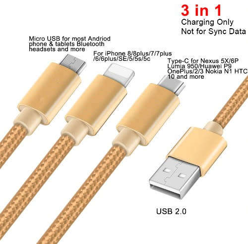 USB Cable 3 in 1 Multiple Charging Micro Type C Cable For iPhone 8 Plus Samsung Hua Wei