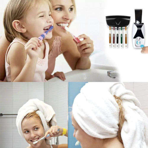 Childrens  Automatic Tube Toothpaste Dispenser Squeezer & Toothbrush Holder