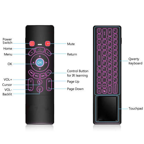 Android TV Box PC Air Mouse Wireless Backlit Touchpad Keyboard Remote Control