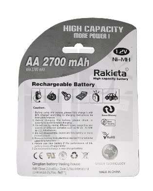 AA 2700mAh 4-Pack Rechargeable Batteries