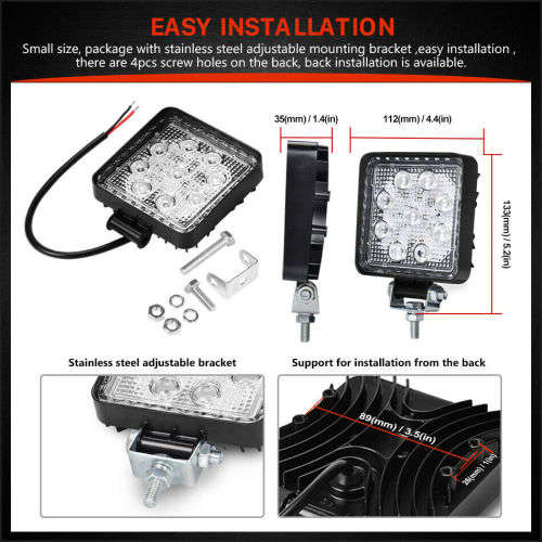1Pcs 4inch 27W LED Work Light Spot Fog Driving Lamp 4D Lens Offroad SUV ATV 4WD