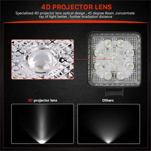 1Pcs 4inch 27W LED Work Light Spot Fog Driving Lamp 4D Lens Offroad SUV ATV 4WD