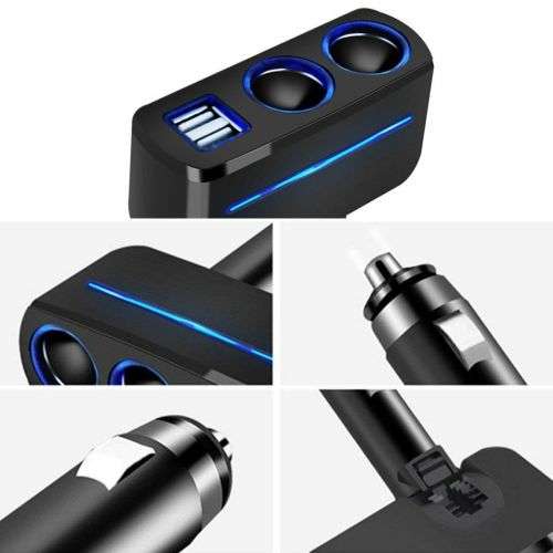 2 Way Socket 120W Car Cigarette Lighter Splitter Dual USB Ports Adapter Charger