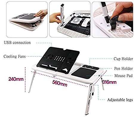 E Table  Foldable & Portable Laptop Table With 2 USB Cooling Fans