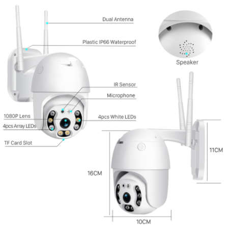 1080P Waterproof WiFi IP Camera Motion Voice Alert Dual Antenna IP Camera