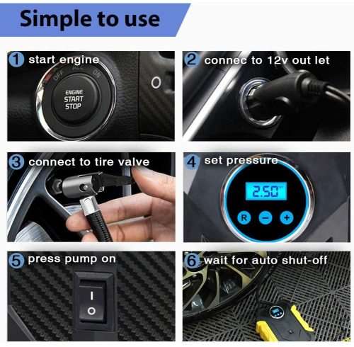 Digital Air Compressor Car Automatic Pump Portable Tire Inflator With LED Light DC 12V