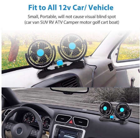 Electric Car Fan Dual Head 2 Speed 12V Air Circulator