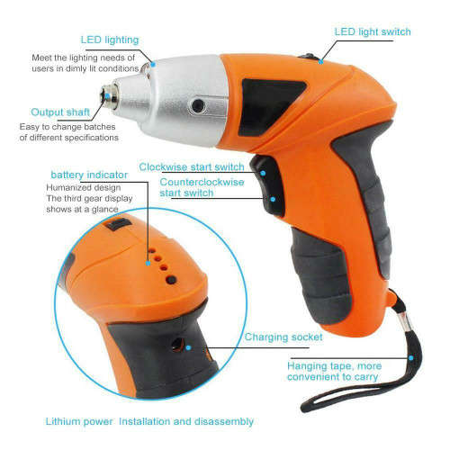 Rechargeable Electric Cordless Screwdriver With 45-Piece Bit Set