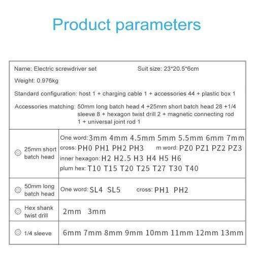 Rechargeable Electric Cordless Screwdriver With 45-Piece Bit Set