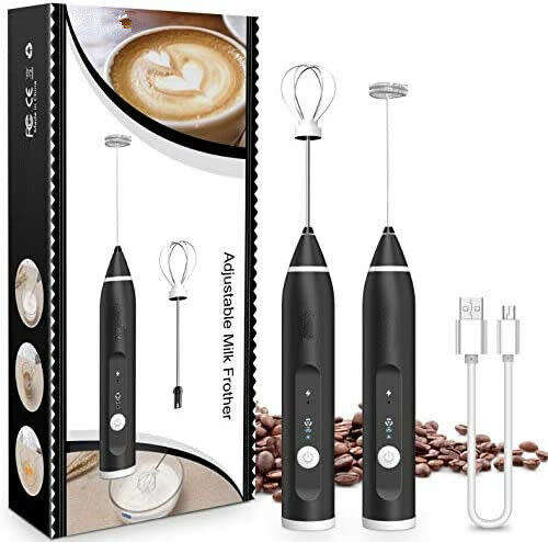 Electric Mixer Milk Frother Handheld USB Rechargeable Drink Foam Maker 3-Speed