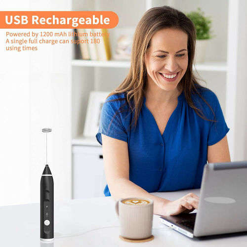 Electric Mixer Milk Frother Handheld USB Rechargeable Drink Foam Maker 3-Speed