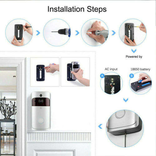 Wireless WiFi Video Doorbell Talk Smart Security Camera HD Door Bell Two-Way
