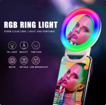 A4S RGB Selfie Ring Light Portable Makeup Mirror Clip light