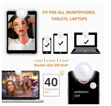 A4S RGB Selfie Ring Light Portable Makeup Mirror Clip light