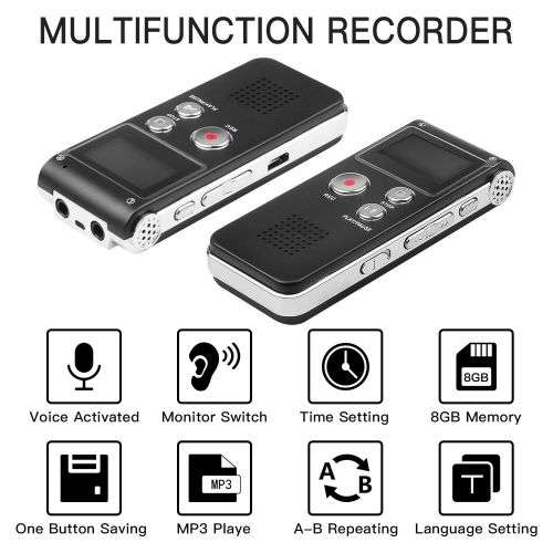 Digital Audio Voice Recorder Rechargeable Dictaphone Telephone MP3 Player