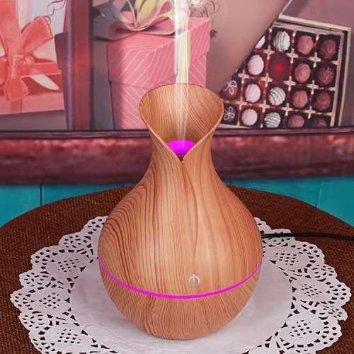 Humidifier LED Ultrasonic Humidifier Vase LED Lights Wood Grain