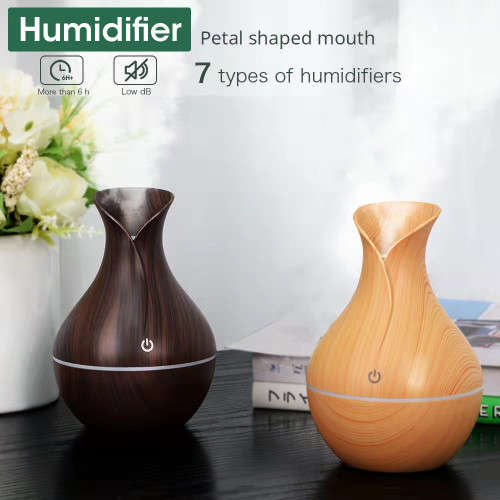 Humidifier LED Ultrasonic Humidifier Vase LED Lights Wood Grain