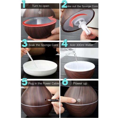 Humidifier LED Ultrasonic Humidifier Vase LED Lights Wood Grain